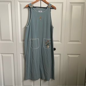 Vintage Teddie Sleeveless Peasant  Jumper Dress with Embroidered Pockets